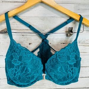 Auden Bra 36D Push Up Demi Coverage Racerback Turquoise Green